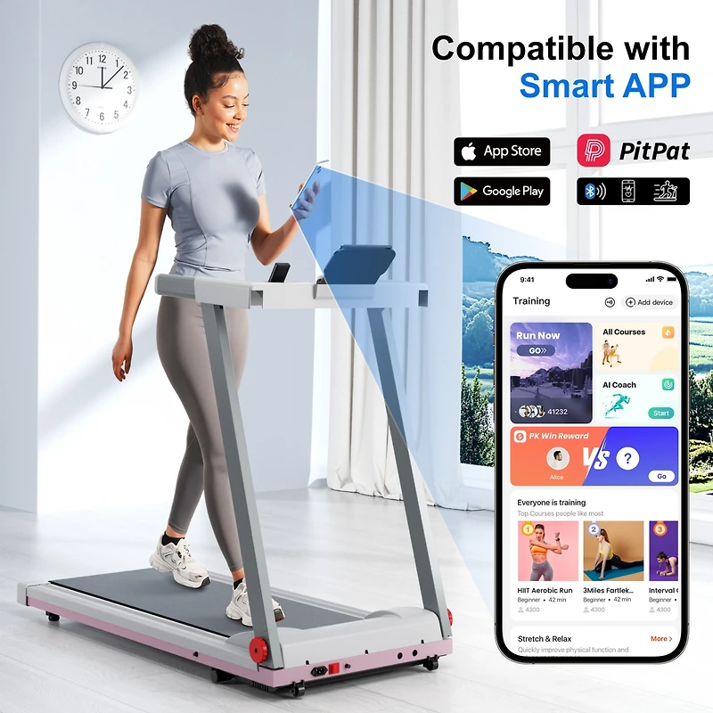 Superun Foldable Treadmill for Home: Features a 3.5 Hp motor, 5% incline, and 350 lbs capacity. Compact, app-controlled design ideal for space-saving