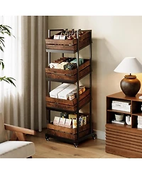 Tribesigns 4-Tier Wooden Kitchen Cart with Wheels, Mobile Fruit and Vegetable Storage, Utility Shelf