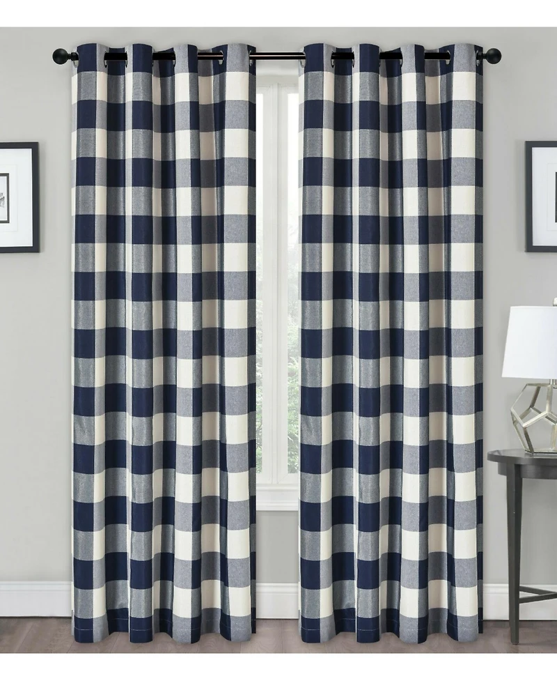 Kate Aurora Country Farmhouse Living Classic Buffalo Plaid Checkered Single Grommet Top Window Curtain Panel - 54 in. W x 84 L, Burgundy
