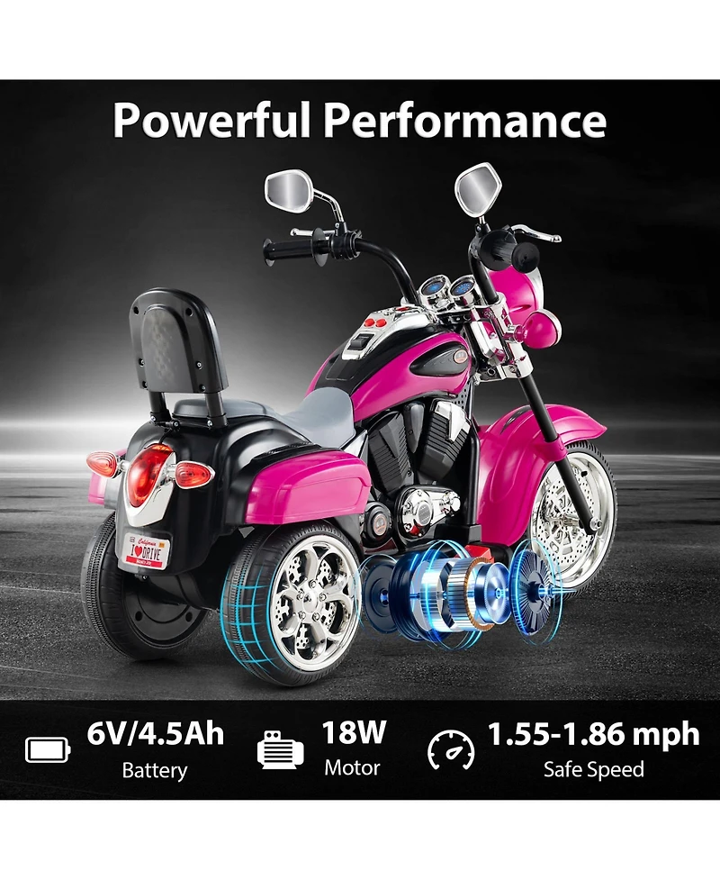 Gymax 6V Electric Kids Motorcycle 3-Wheel Ride On Toy w/ Adjustable Headlight