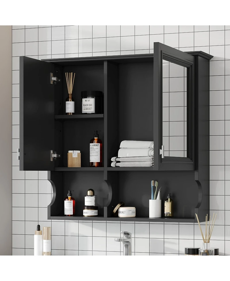 Casainc 30'' Mirror Medicine Cabinet with Open Shelves, Doors & Adjustable Shelf for Bathroom Storage