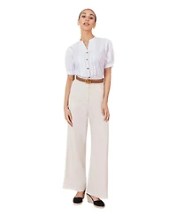 Yumi Women's Cotton Pleated Short Sleeve Shirt