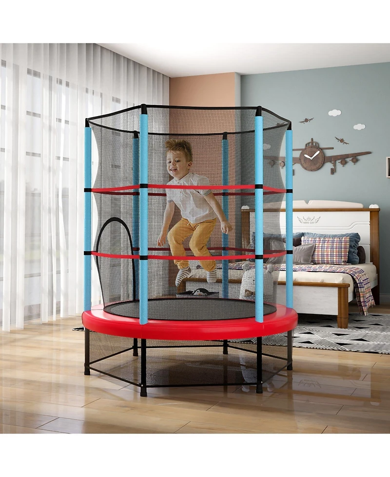 Gymax 55'' Mini Trampoline for Kids w/ Safety Enclosure Net & Seamless Design