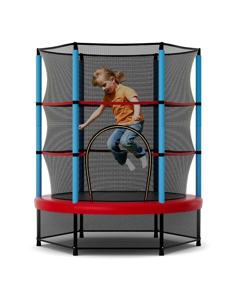 Gymax 55'' Mini Trampoline for Kids w/ Safety Enclosure Net & Seamless Design