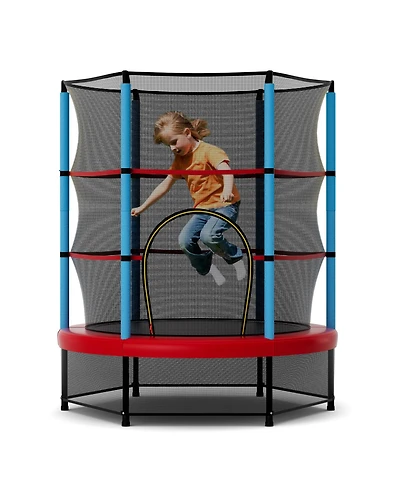 Gymax 55'' Mini Trampoline for Kids w/ Safety Enclosure Net & Seamless Design