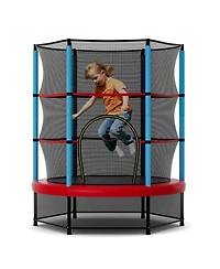 Gymax 55'' Mini Trampoline for Kids w/ Safety Enclosure Net & Seamless Design