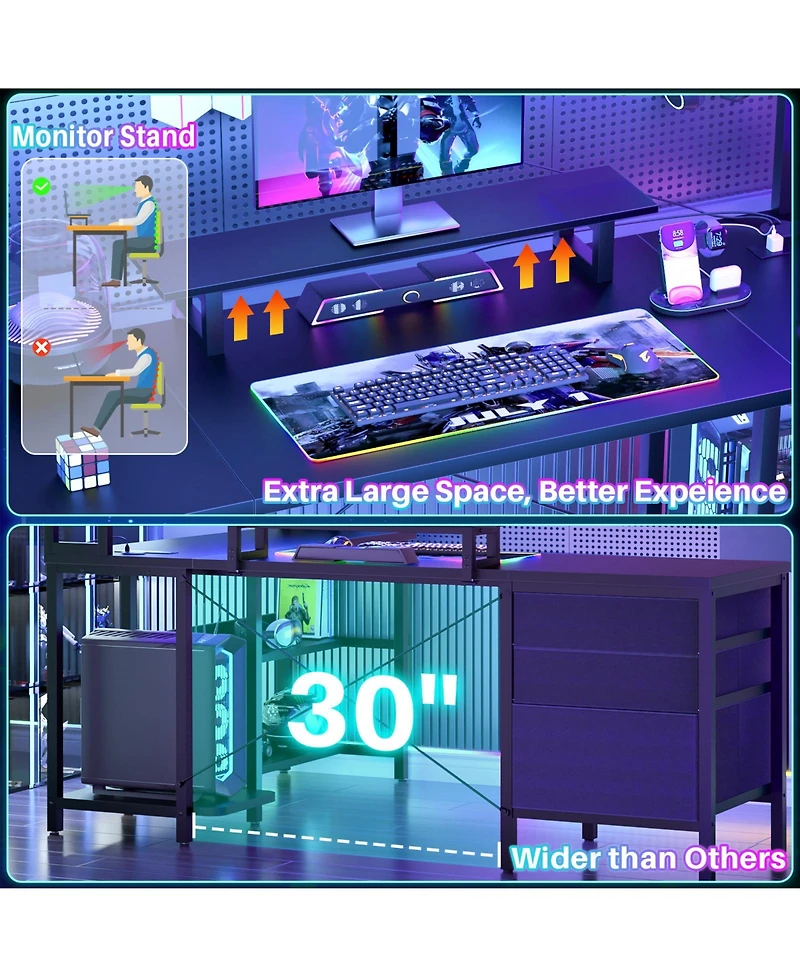 Aheaplus 59'' W L-Shaped Computer Desk with Tall Hutch,Corner