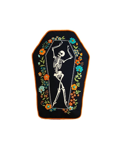 Dancing Halloween Skeleton Floral Flowers 100% Cotton Accent Pillow 12.5" x 18"
