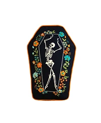 Dancing Halloween Skeleton Floral Flowers 100% Cotton Accent Pillow 12.5" x 18"