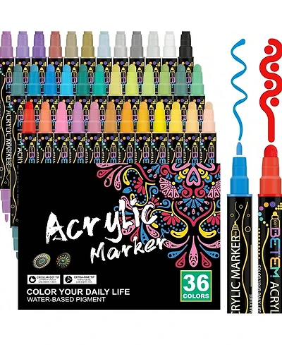 Htutwoo 36 Colors Dual Tip Acrylic Paint Pens Markers, Premium Acrylic Paint Pens ForWood, Canvas, Stone, Rock Painting, Glass, Ceramic Surfaces