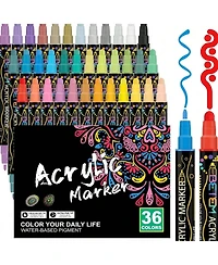 Htutwoo 36 Colors Dual Tip Acrylic Paint Pens Markers, Premium Acrylic Paint Pens ForWood, Canvas, Stone, Rock Painting, Glass, Ceramic Surfaces