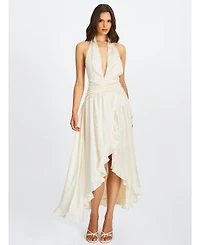 Miss Circle Women's Nalani Floral Ivory Ruffled Halter Maxi Dress