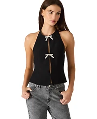 Bb Dakota Women's Rhinestone Bow Halter Neck Top