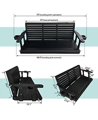 Mega Casa Wooden Porch Swing 3-Seater, High Backrest and Deep Seat, Bench with Cupholders, for Outdoor Patio Garden (Cedar Tone, 5 Ft Extra Larg
