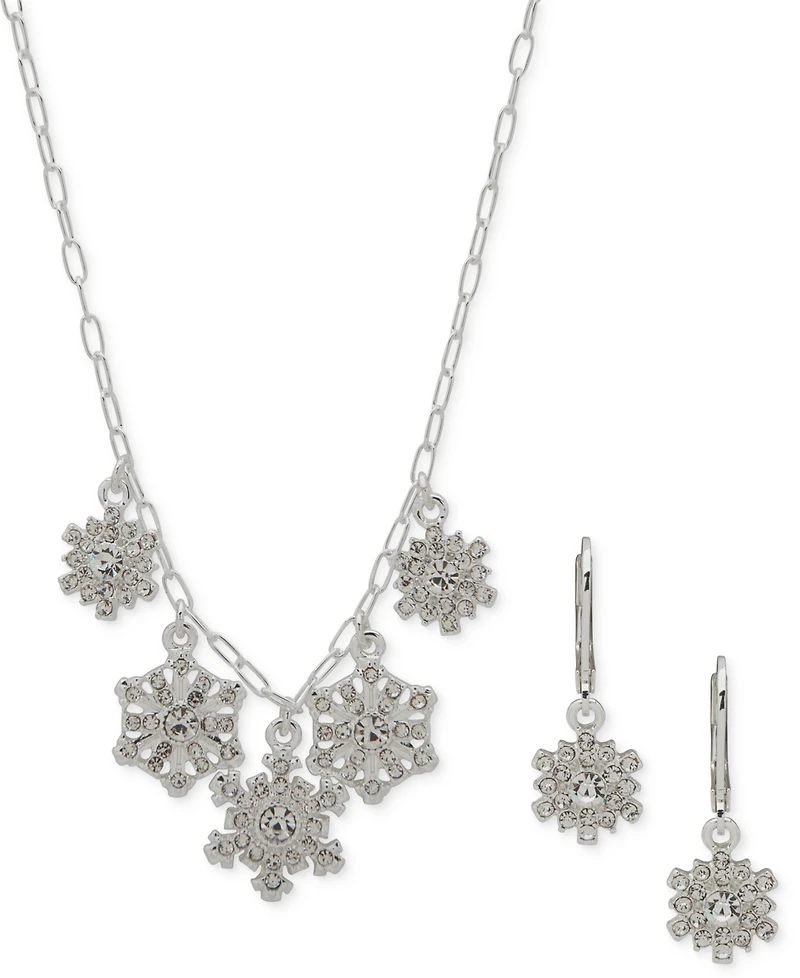 Anne Klein 2-Pc. Silver-Tone Snowflake Frontal Necklace and Earrings Set