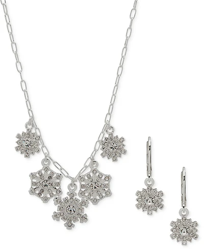 Anne Klein 2-Pc. Silver-Tone Snowflake Frontal Necklace and Earrings Set