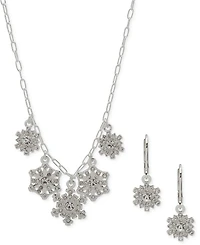 Anne Klein 2-Pc. Silver-Tone Snowflake Frontal Necklace and Earrings Set