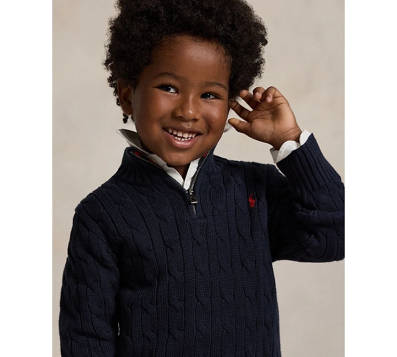 Polo Ralph Lauren Boys 2-7 Cable-Knit Cotton Quarter-Zip Sweater