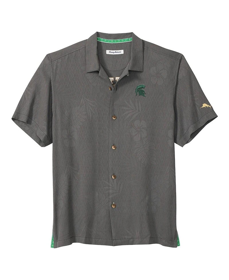 Tommy Bahama Men's Gray Michigan State Spartans Catch of the Day Camp IslandZone Button-Up T-Shirt