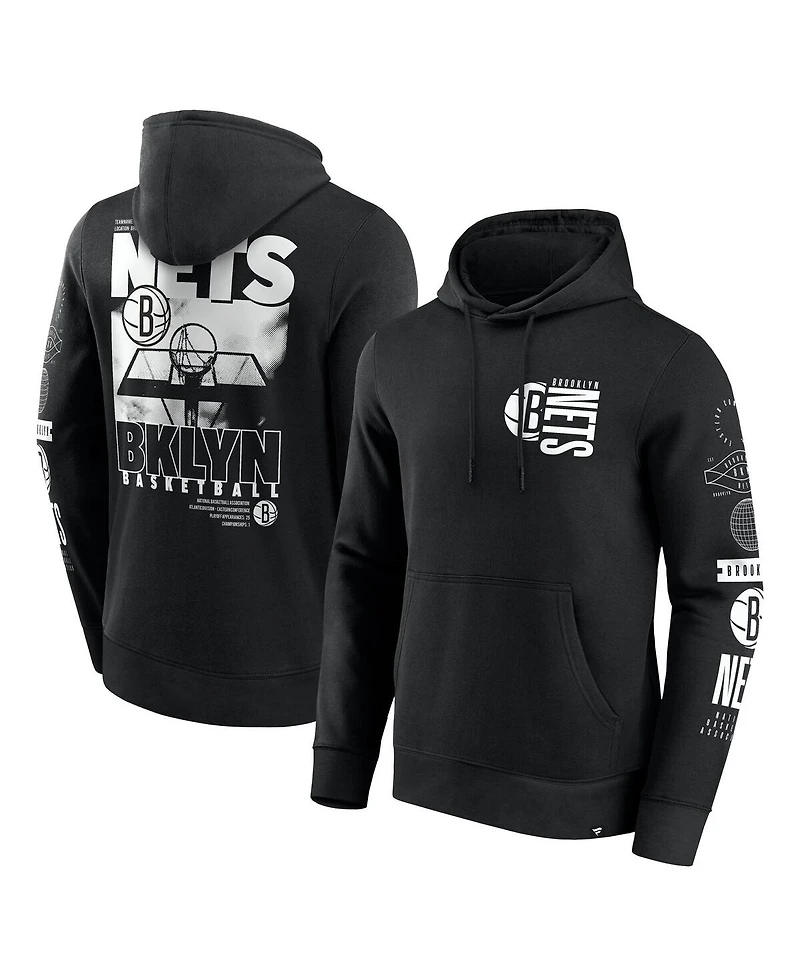 Fanatics Men's Black Brooklyn Nets Game Time Crossover Pullover Hoodie