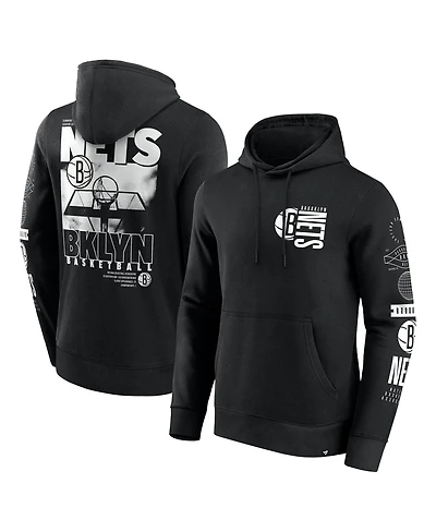 Fanatics Men's Black Brooklyn Nets Game Time Crossover Pullover Hoodie