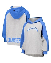 Dkny Women's Gray/Powder Blue Los Angeles Chargers Joy Cropped Raglan Pullover Hoodie
