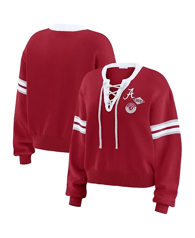 Wear by Erin Andrews Women's Crimson Alabama Tide Lace-Up Pullover Sweater