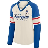 Fanatics Women's Cream/Royal New England Patriots Hometown Gridiron Hero Raglan Lace-Up V-Neck Long Sleeve T-Shirt