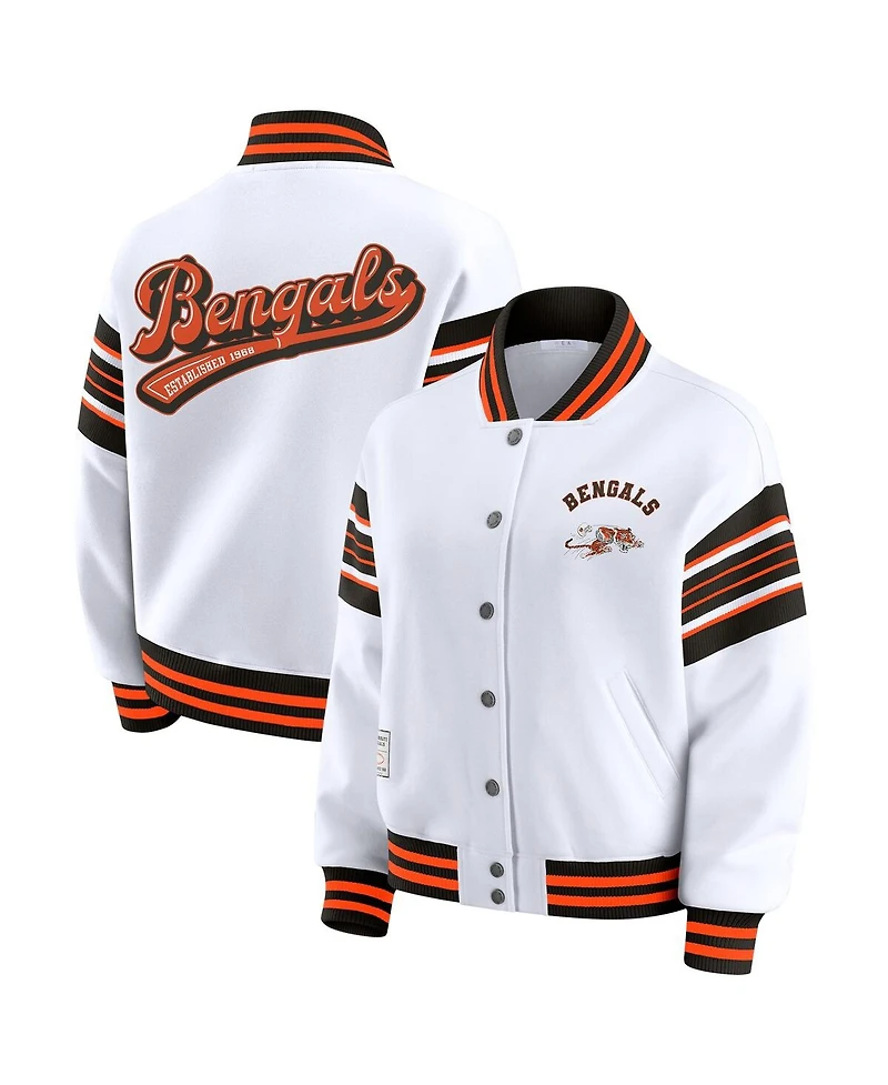 Wear by Erin Andrews Women's White Cincinnati Bengals Full-Snap Fleece Sweatshirt Jacket