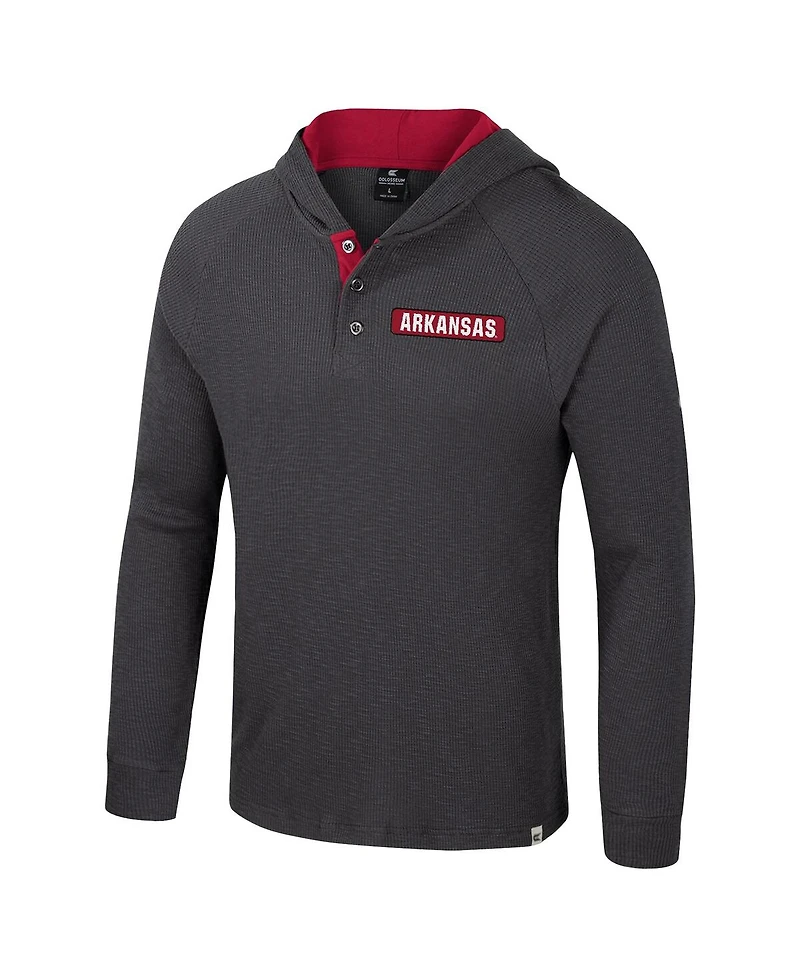 Colosseum Men's Charcoal Arkansas Razorbacks Dujour Ralgan Long Sleeve Henley Hoodie T-Shirt