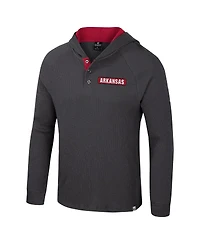 Colosseum Men's Charcoal Arkansas Razorbacks Dujour Ralgan Long Sleeve Henley Hoodie T-Shirt