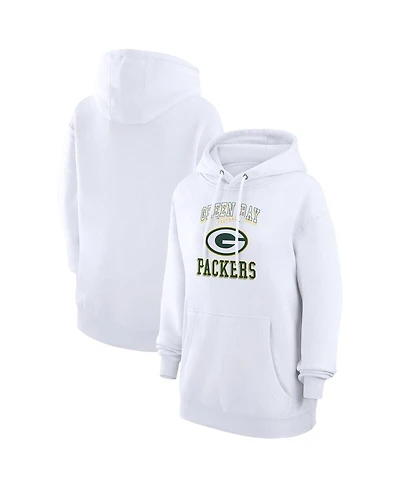 G-iii 4Her by Carl Banks Women's White Green Bay Packers Team Logo Graphic Fleece Tri-Blend Pullover Hoodie