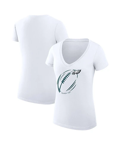G-iii 4Her by Carl Banks Women's White Philadelphia Eagles Super-Slim Fit Lightweight Subtle Football V-Neck T-Shirt