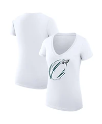 G-iii 4Her by Carl Banks Women's White Philadelphia Eagles Super-Slim Fit Lightweight Subtle Football V-Neck T-Shirt