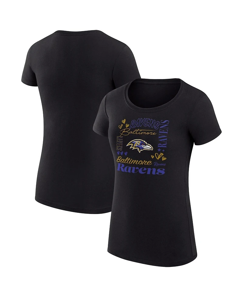 G-iii 4Her by Carl Banks Women's Black Baltimore Ravens Super-Slim Fit Lightweight Collage Team T-Shirt