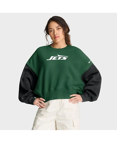 Nike Women's Green New York Jets Oversized Color-Block Pullover Sweatshirt