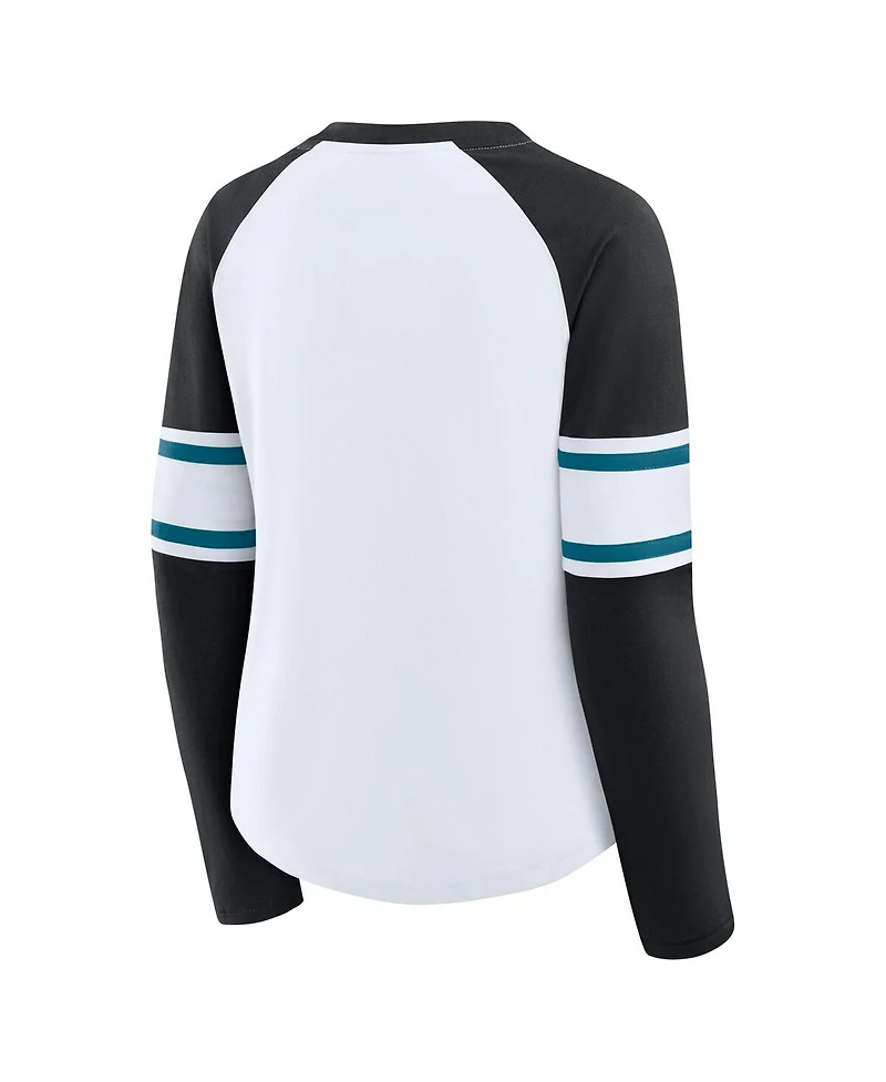 Fanatics Women's White/Black Jacksonville Jaguars Redzone Blitz Package Raglan Lace-Up V-Neck Long Sleeve T-Shirt