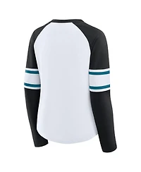 Fanatics Women's White/Black Jacksonville Jaguars Redzone Blitz Package Raglan Lace-Up V-Neck Long Sleeve T-Shirt