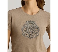 Lauren Ralph Women's Beaded-Crest Jersey T-Shirt
