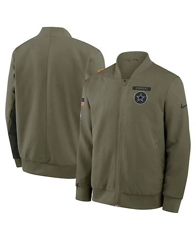Nike Men's Olive Dallas Cowboys 2025 Salute to Service Sideline Full-Zip Bomber Jacket