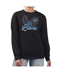 G-iii 4Her by Carl Banks Women's Black Detroit Lions Leopard Heart Pullover Sweatshirt