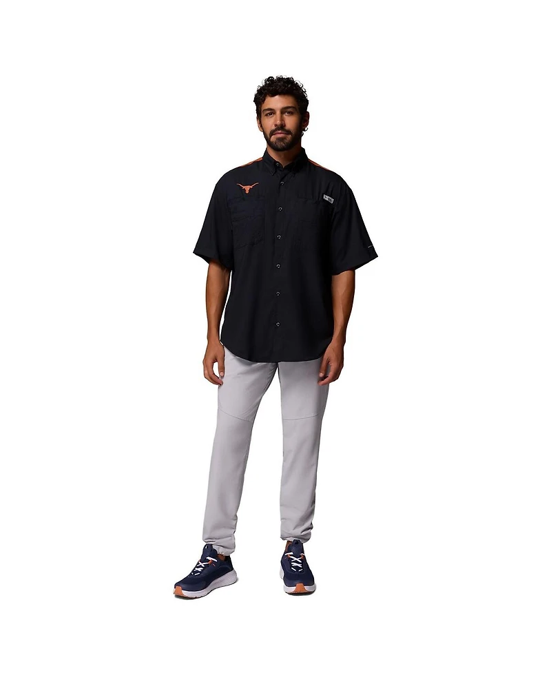 Columbia Men's Black Texas Longhorns Tamiami Color Block Omni-Shade Button-Down Shirt
