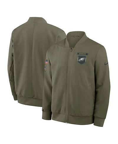 Nike Men's Olive Philadelphia Eagles 2025 Salute to Service Sideline Full-Zip Bomber Jacket