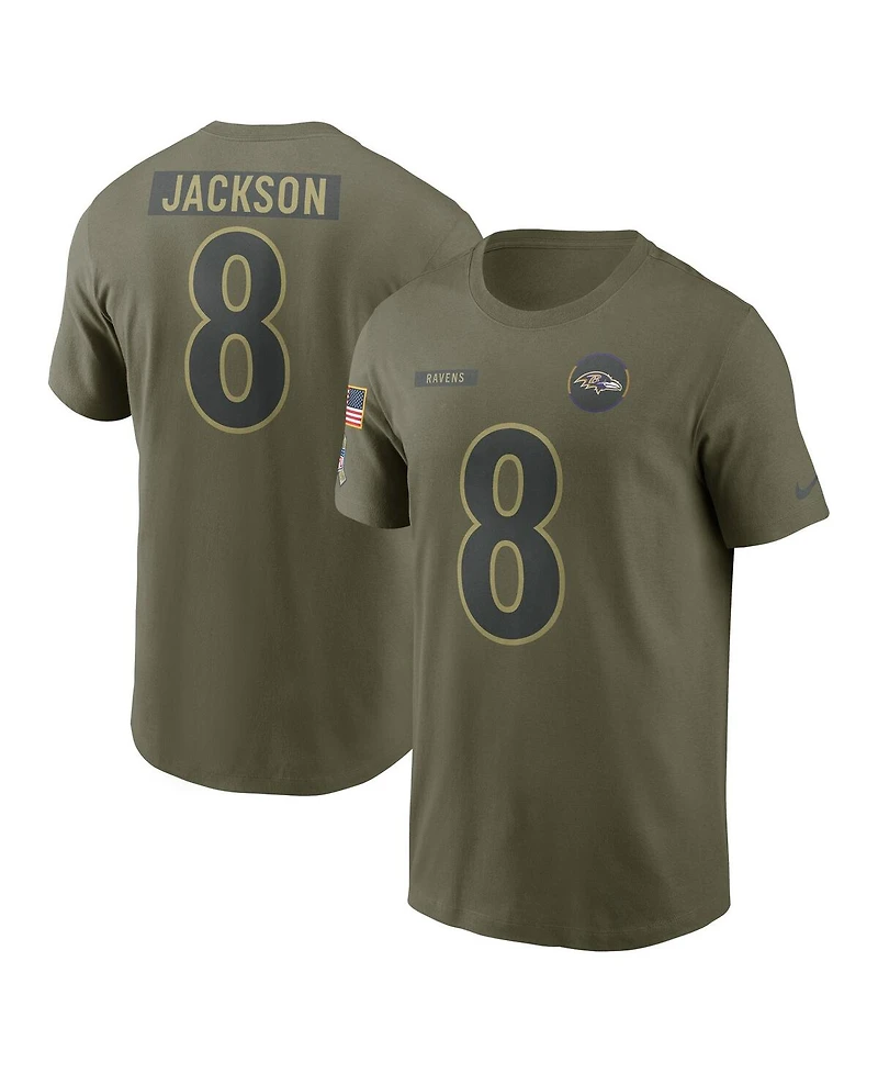 Nike Men's Lamar Jackson Olive Baltimore Ravens 2025 Salute to Service Name Number T-Shirt