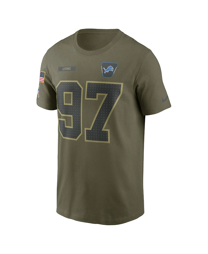 Nike Men's Aidan Hutchinson Olive Detroit Lions 2025 Salute to Service Name Number T-Shirt