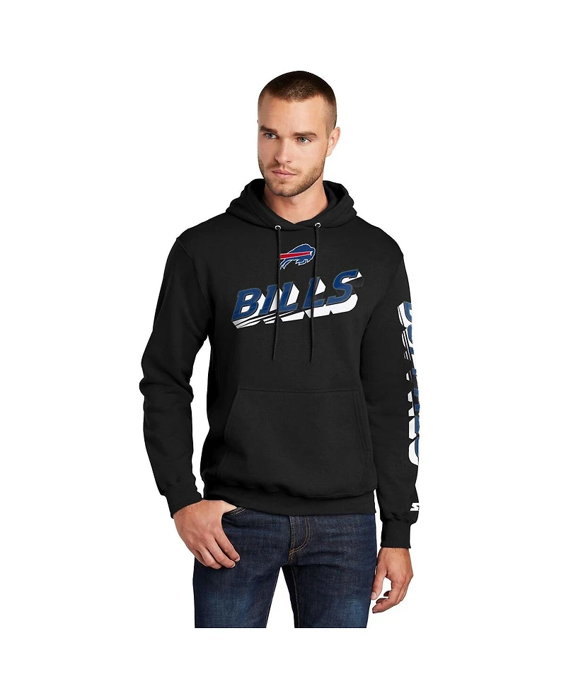 Starter Men's Black Buffalo Bills Wordmark Logo Pullover Hoodie