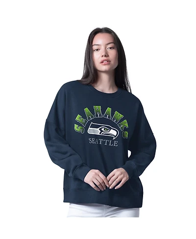 G-iii 4Her by Carl Banks Women's College Navy Seattle Seahawks Oversized Feud Sweatshirt
