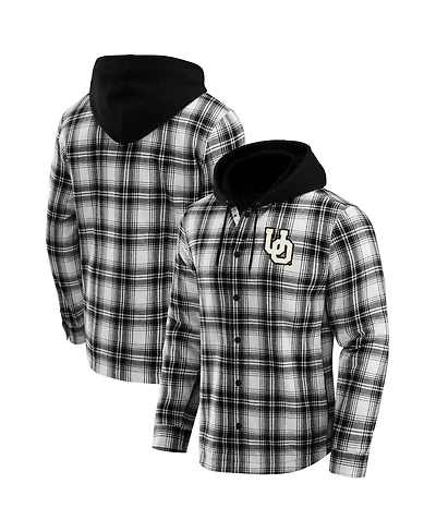 Darius Rucker Collection by Fanatics Men's Black Oregon Ducks Plaid Flannel Quilted Full-Snap Hooded Shacket
