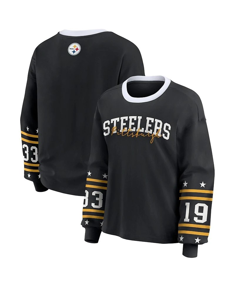 Wear by Erin Andrews Women's Black Pittsburgh Steelers Plus Sport Long-Sleeve T-Shirt