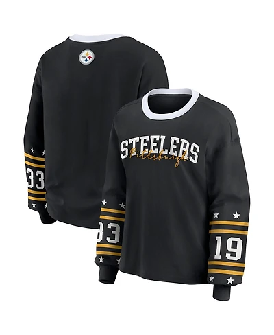 Wear by Erin Andrews Women's Black Pittsburgh Steelers Plus Sport Long-Sleeve T-Shirt